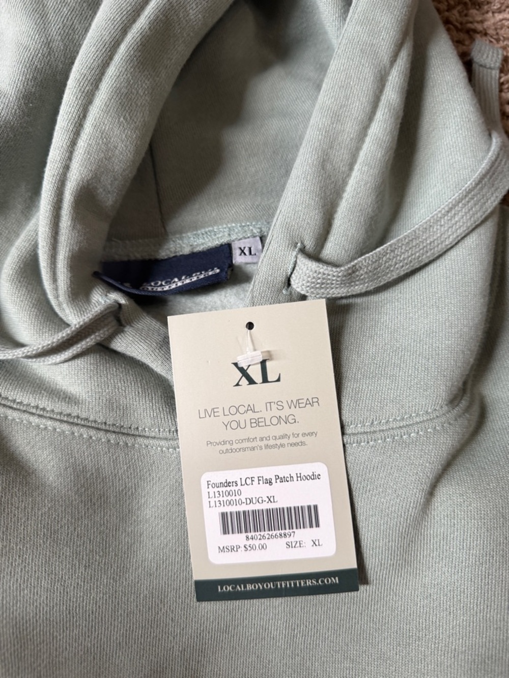 Local Boy Outfitters Men's hoodie Sweatshirt in Sage Green - Picture 2 of 4